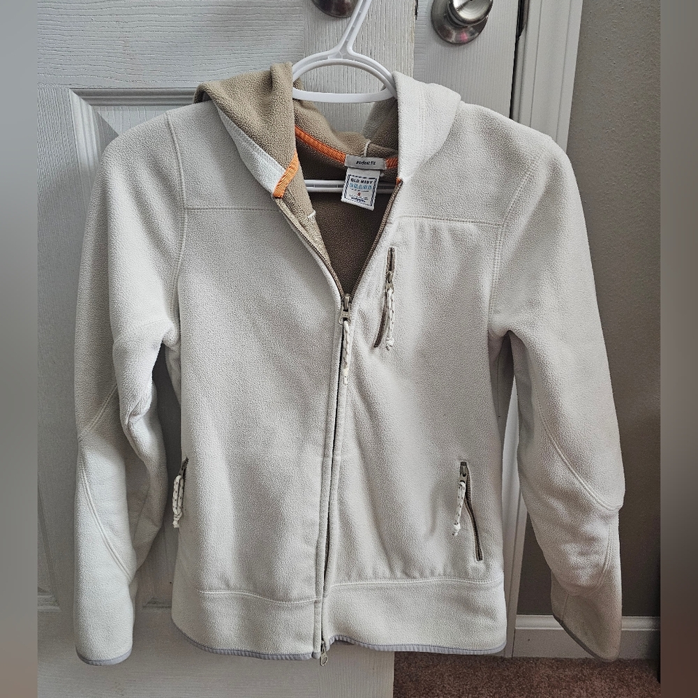 OLD NAVY Cream Hooded Fleece Jacket with Contrast Trim S